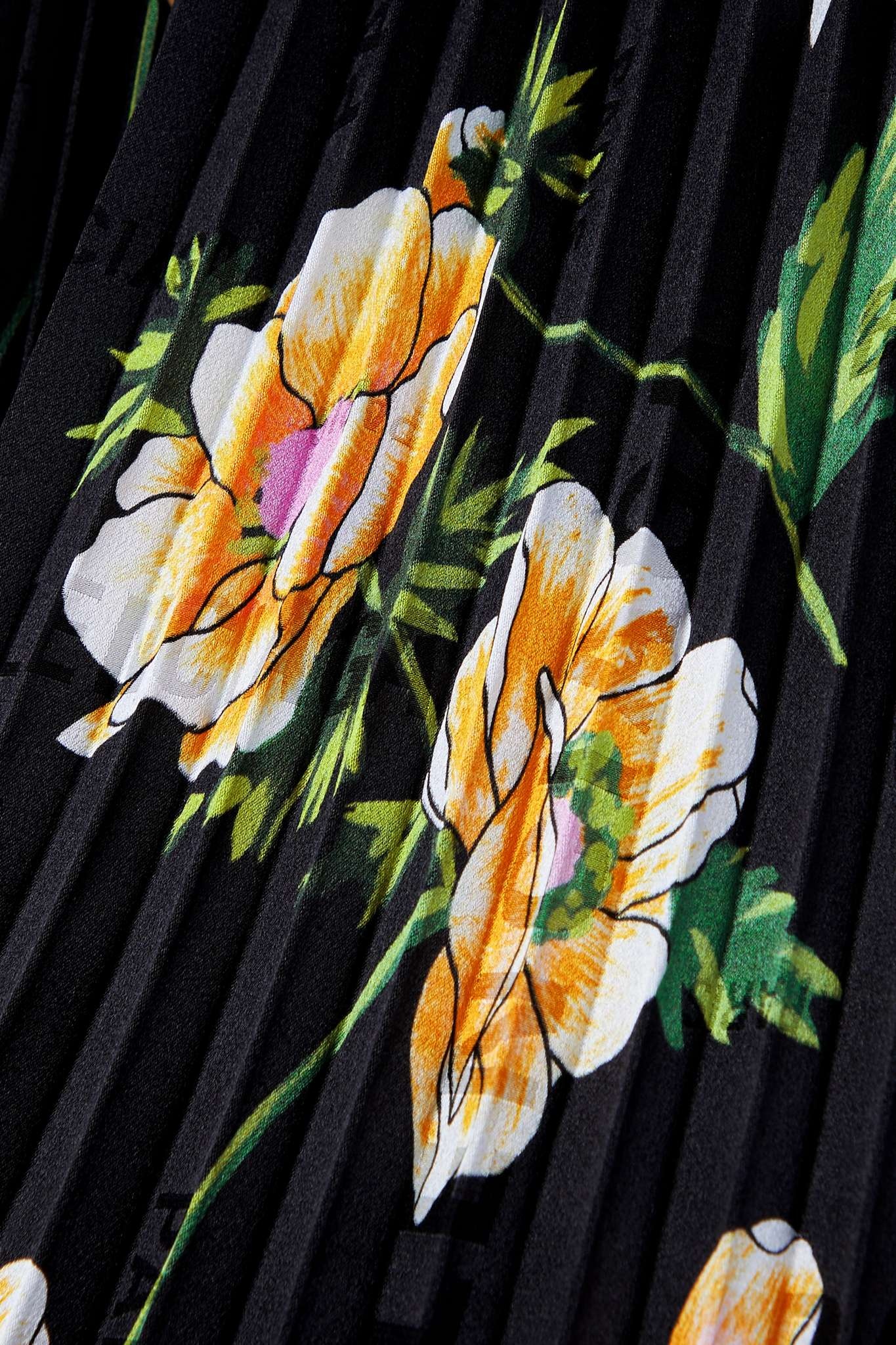 Floral-print plissé-satin midi skirt - 4