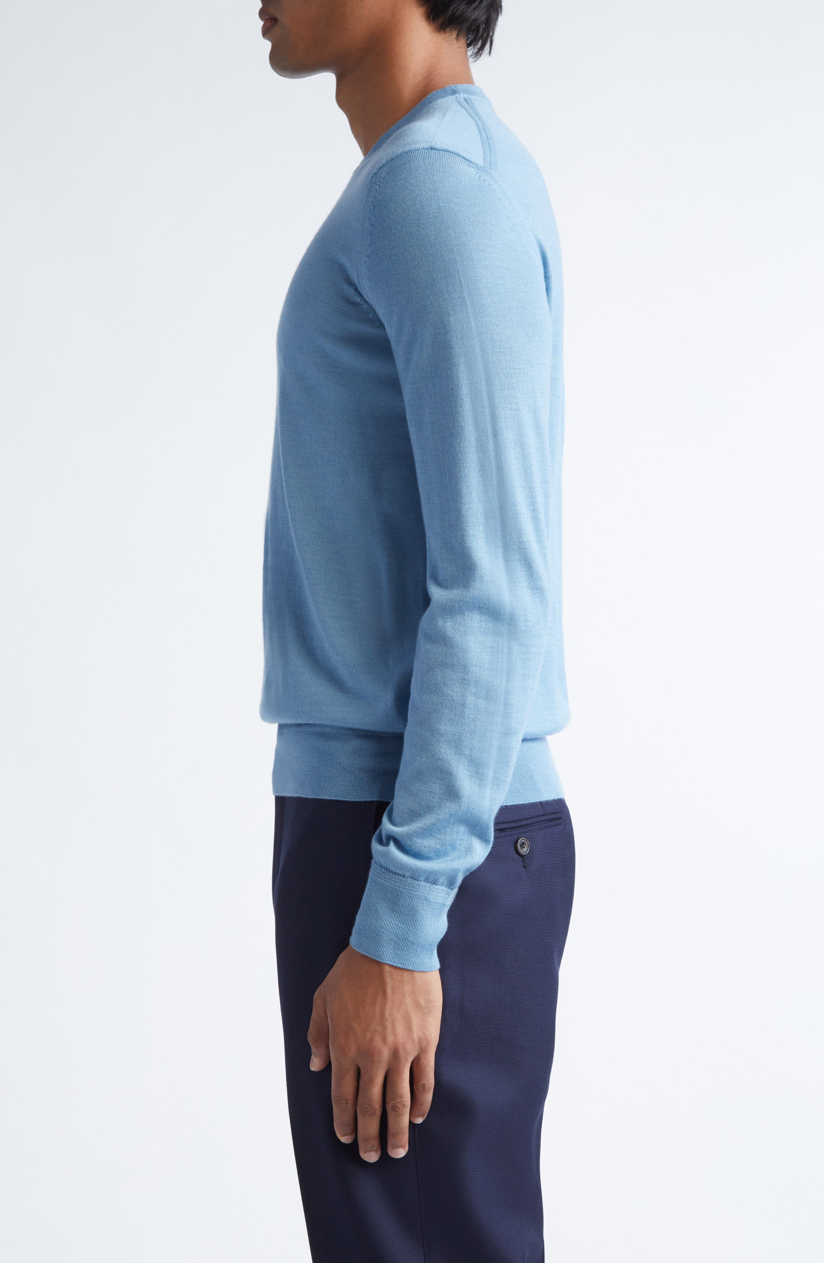 TOM FORD Fine Gauge Cashmere & Silk Crewneck Sweater in Hb620 Dark Celeste at Nordstrom - 3