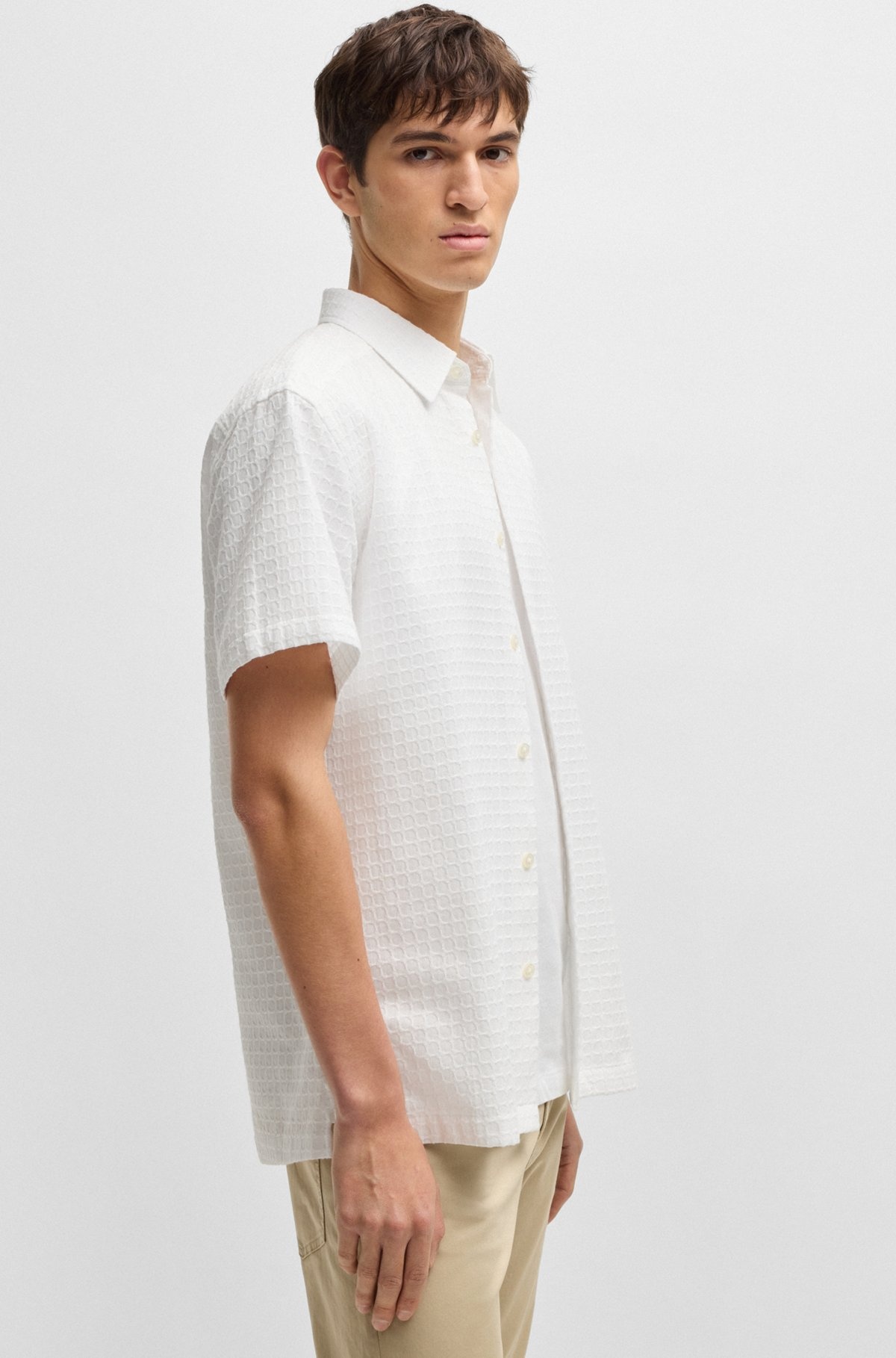 RELAXED-FIT SHIRT IN WAFFLE-STRUCTURED COTTON - 6