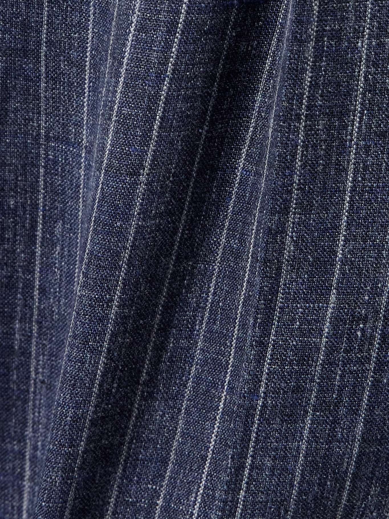 Pleated striped linen-blend straight-leg pants - 4