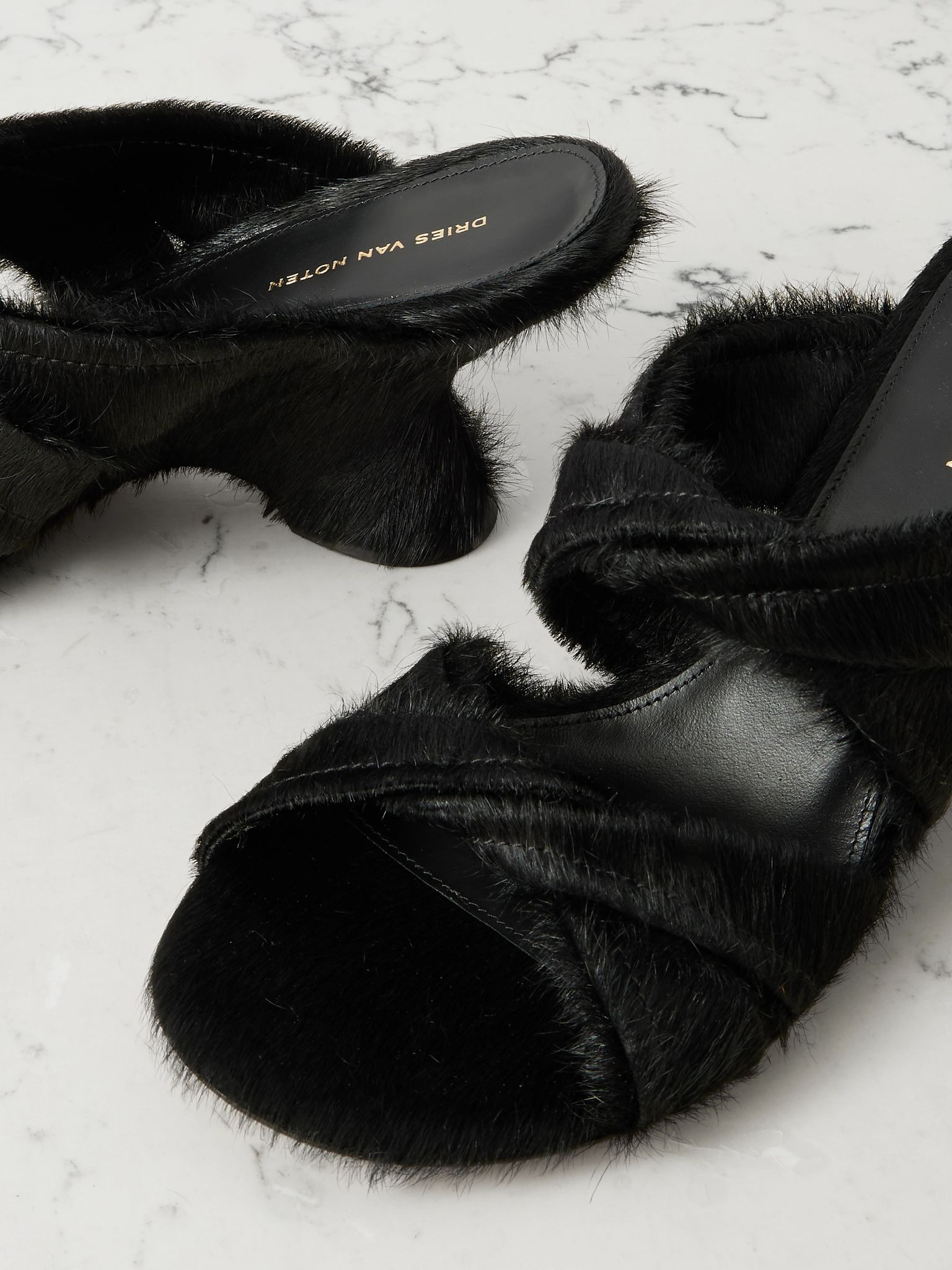Leather and plush sandals Black - 4