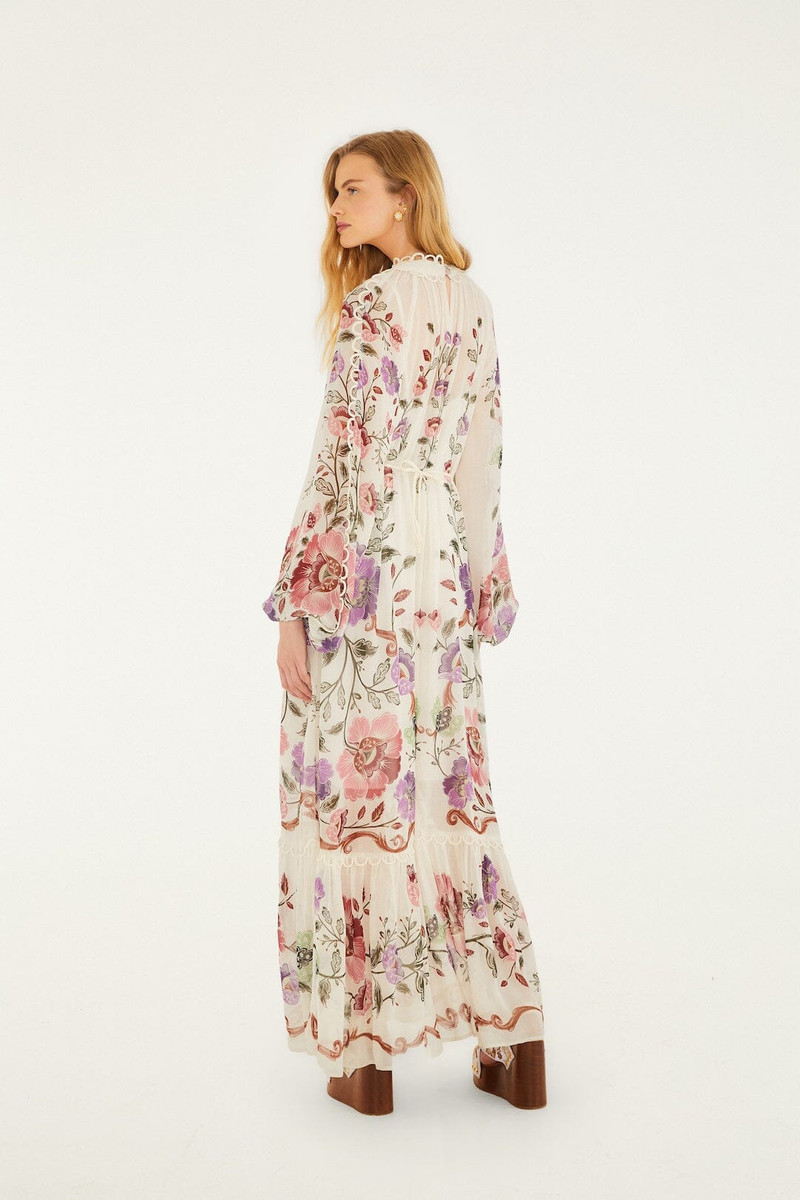Cream Rococo Flowers Lace Maxi Dress 3