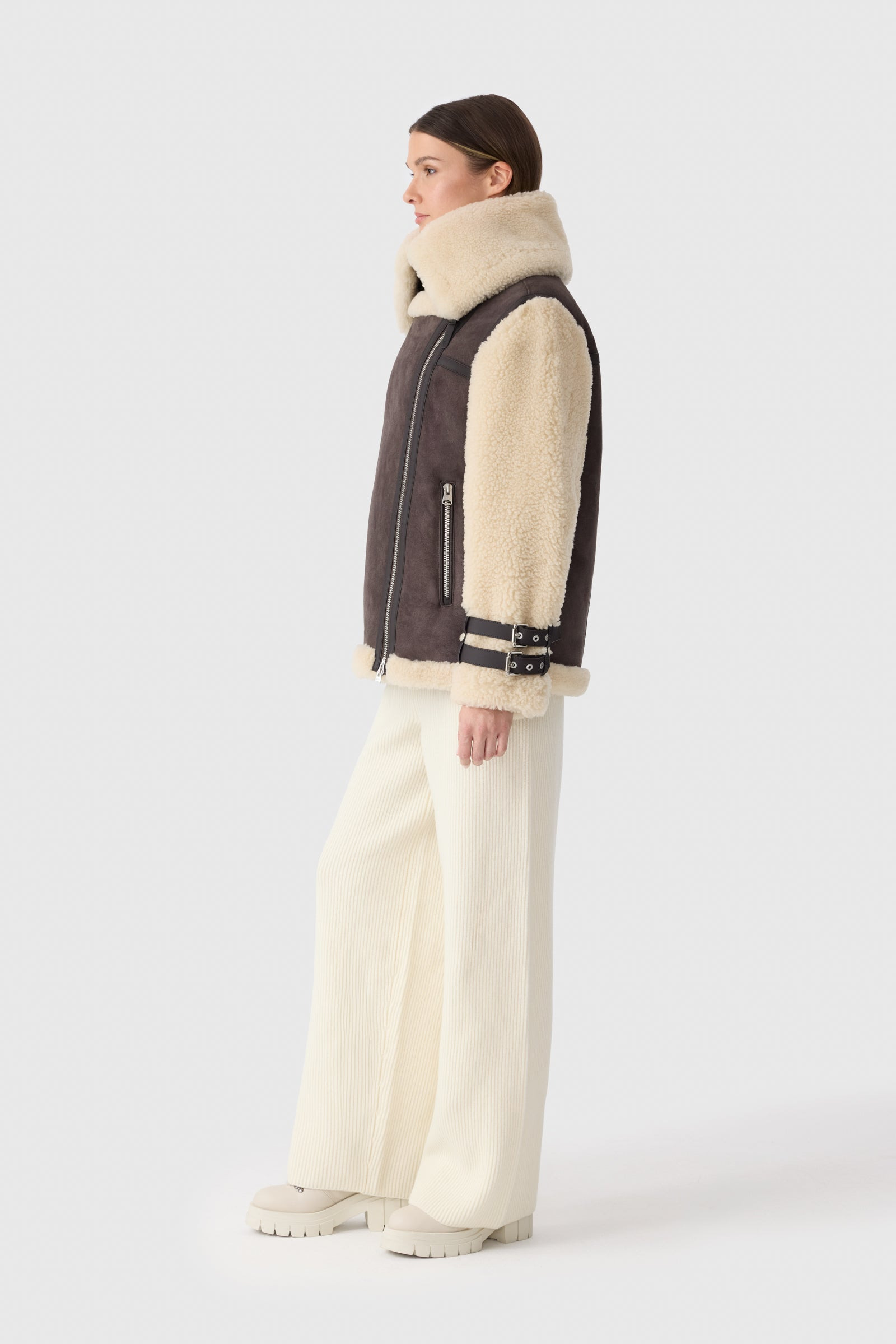 RHOSLYN Oversized Shearling Moto Jacket - 4
