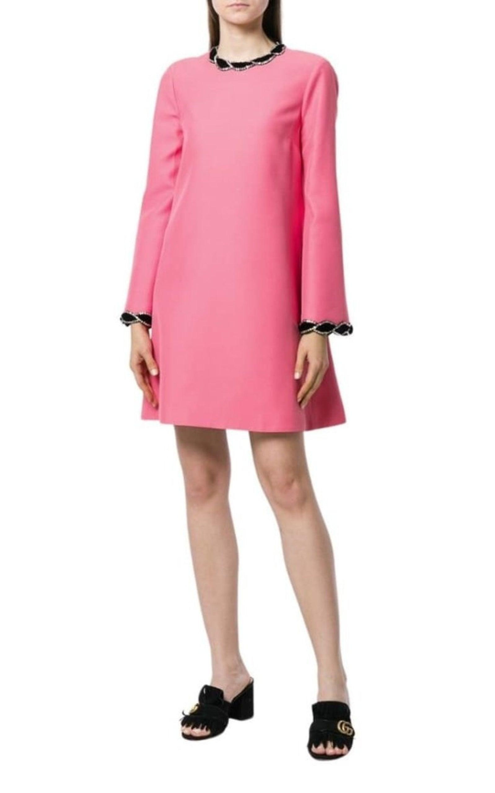 Pink Velvet Trim Dress - 3