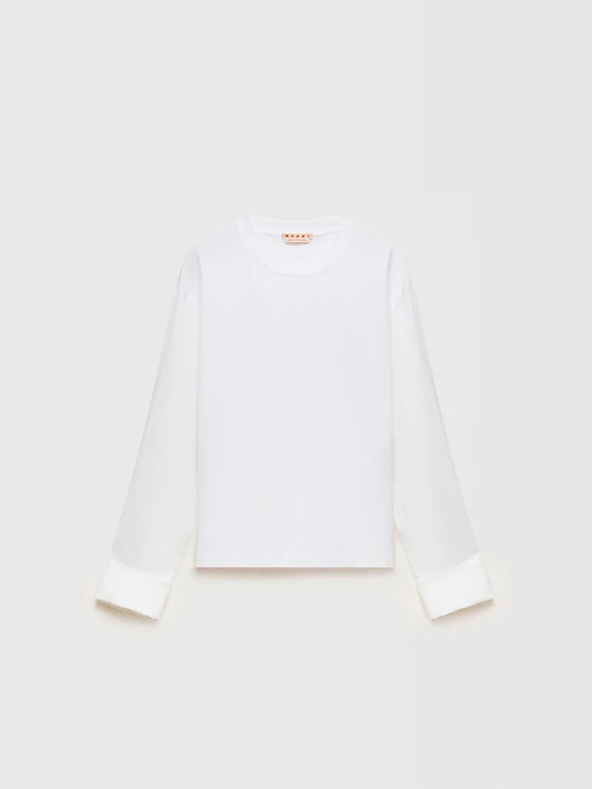 WHITE COTTON T-SHIRT WITH SHIRT SLEEVES - 1