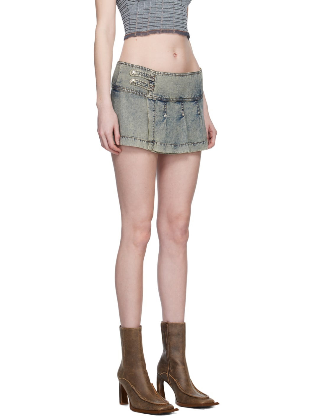 Blue Pleated Miniskirt - 2