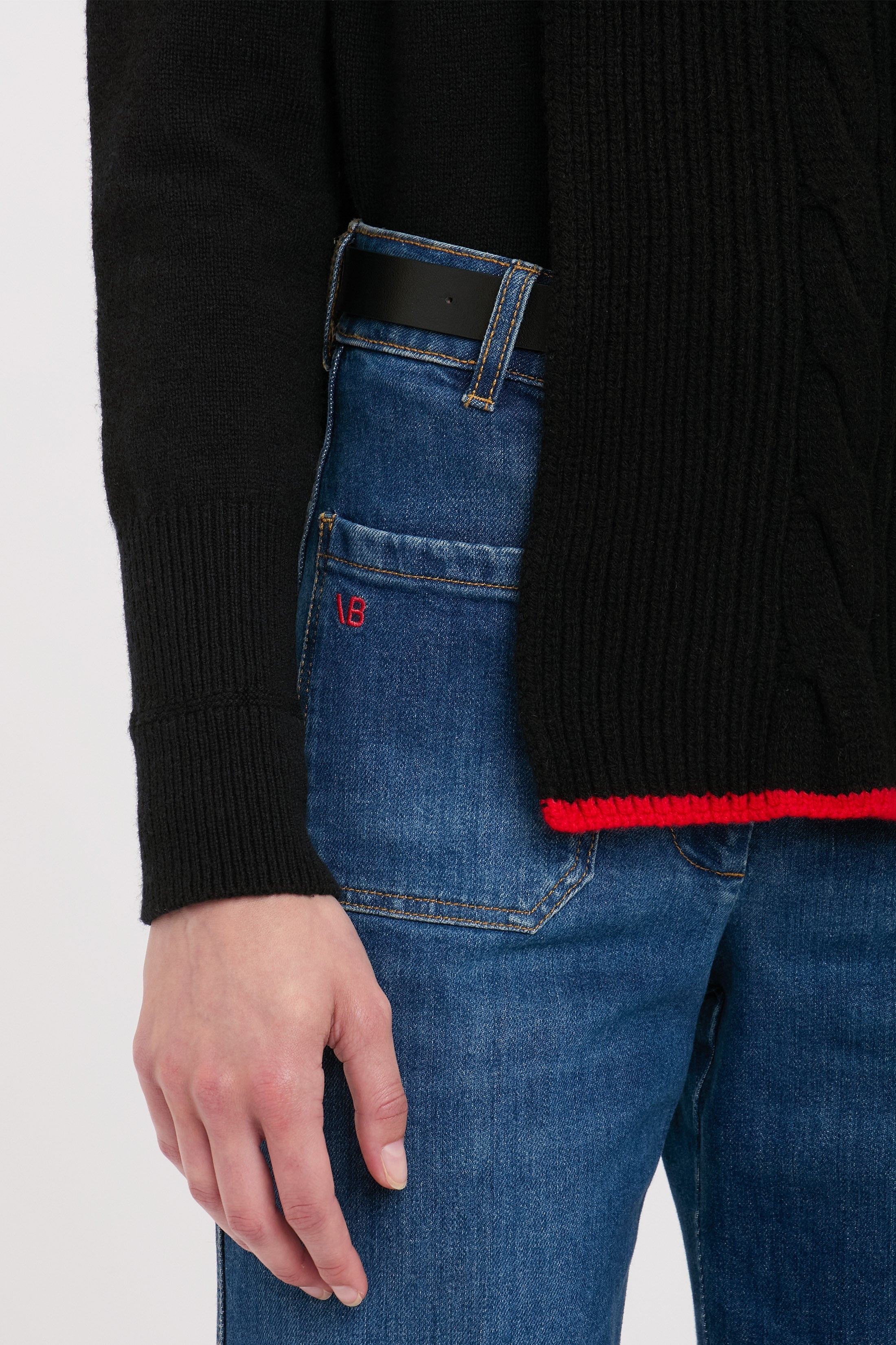Knitted Polo Neck Scarf In Black-Red - 3