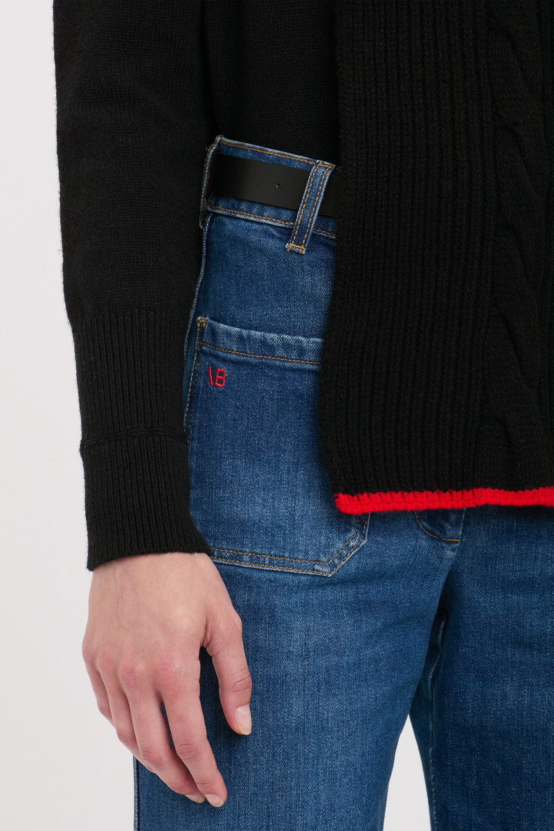 Knitted Polo Neck Scarf In Black-Red 3