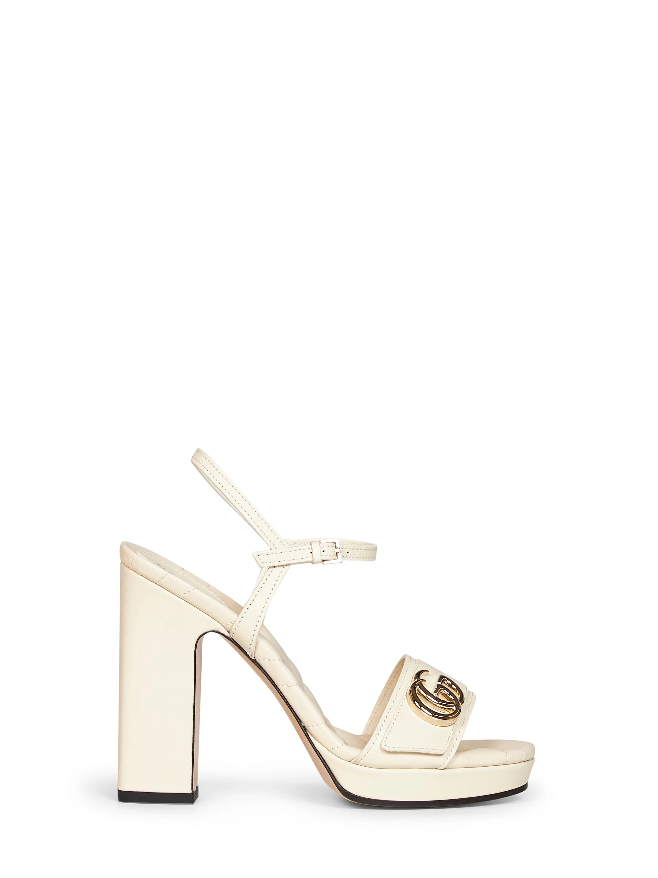 Gucci Women Ivory Leather Platform Sandals With Double G - 1