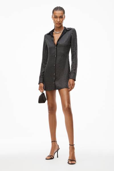 Alexander Wang CRYSTAL STRIPE SLIM SHIRT DRESS IN SILK outlook