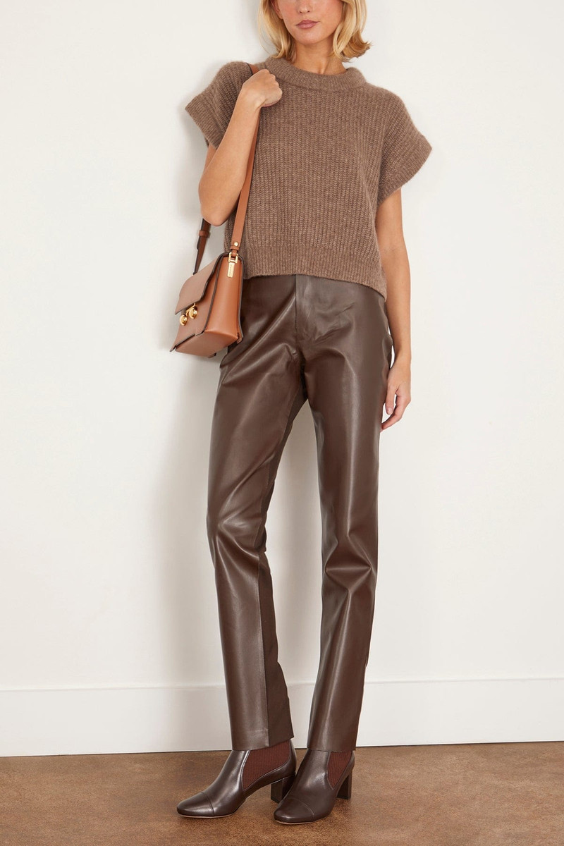 Marni Wool and Coated Fabric Trouser in Moca/Chestnut outlook