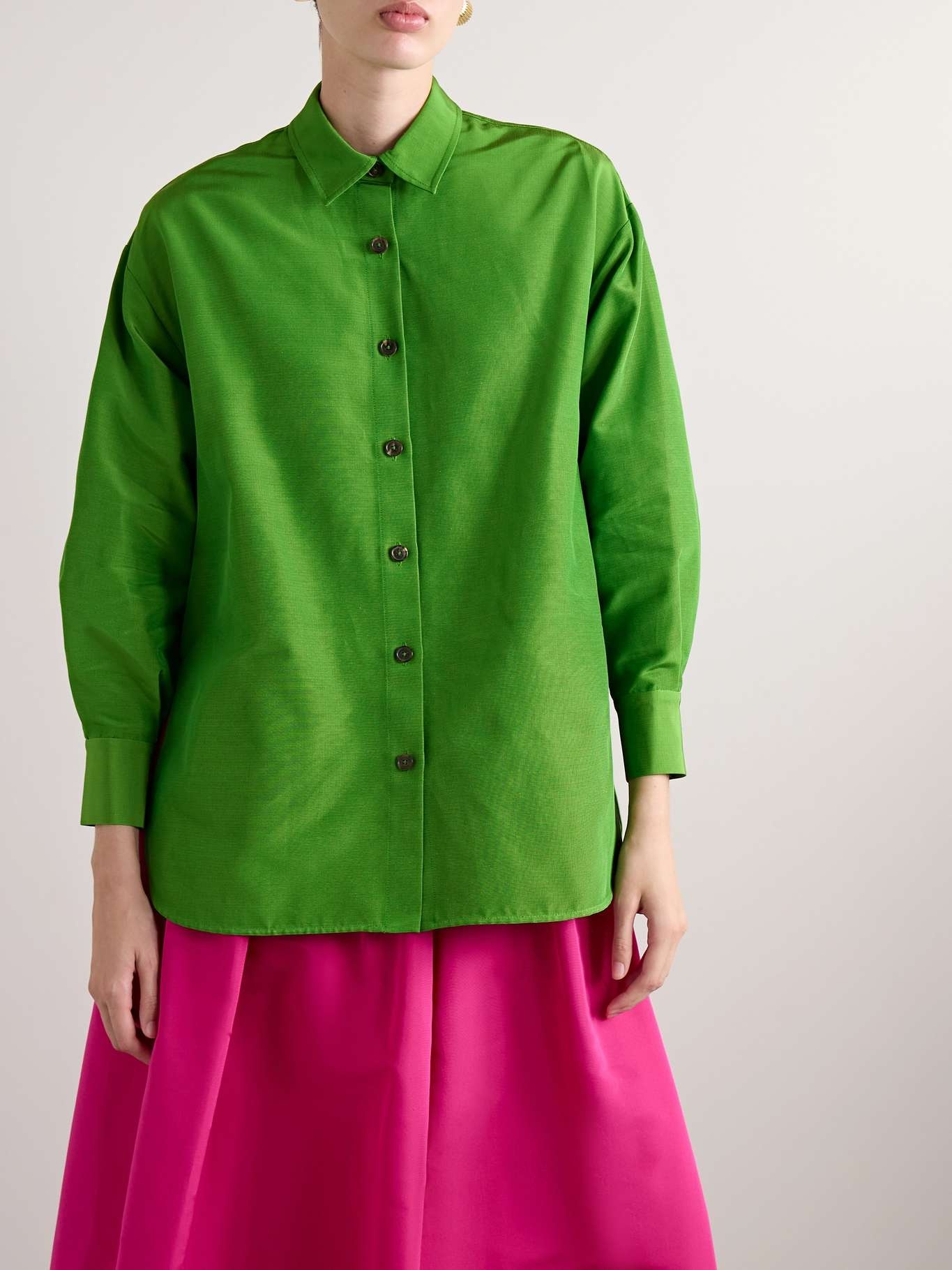 Cotton-blend faille shirt Leaf green - 3