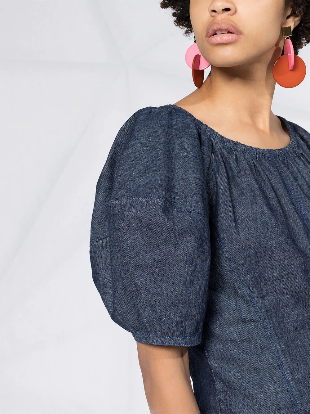 puffed sleeves denim blouse - 3