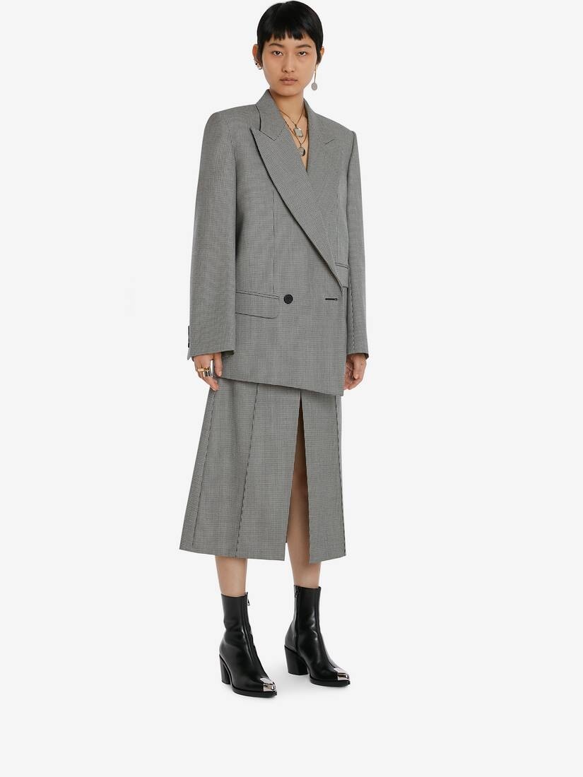 Wool Double-breasted Houndstooth Boxy Jacket in Black/ivory - 3
