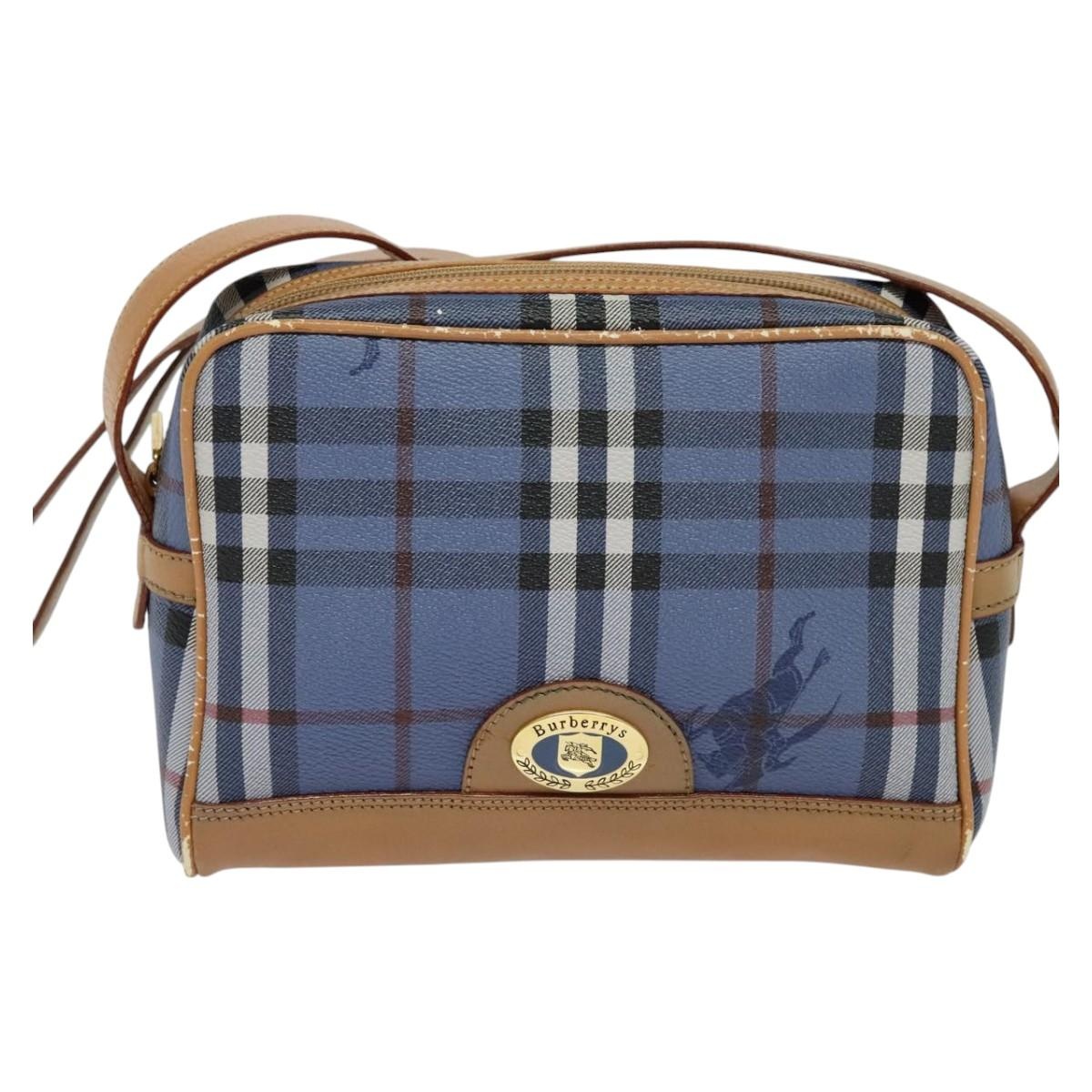 Burberry Nova Check Shoulder Bag Pvc Leather Blue - 2