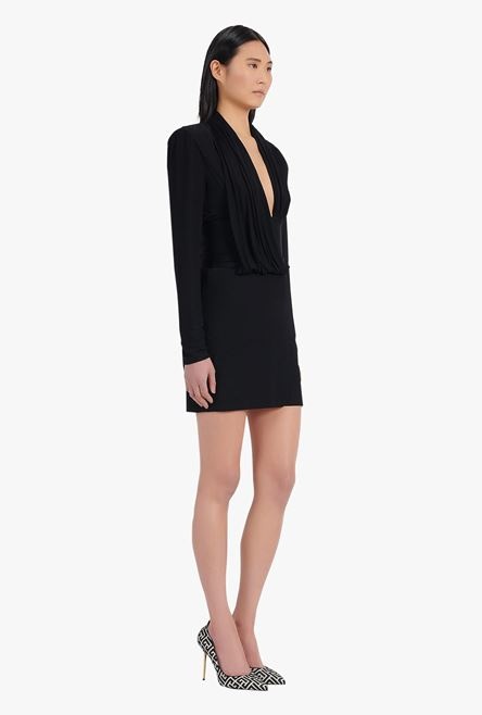 Black draped jersey dress - 7