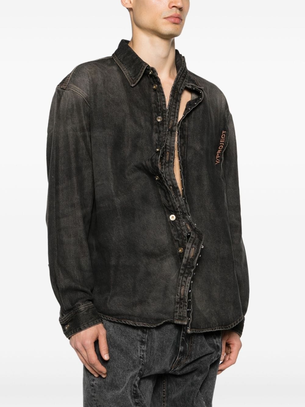 asymmetric hook-fastening denim shirt - 4