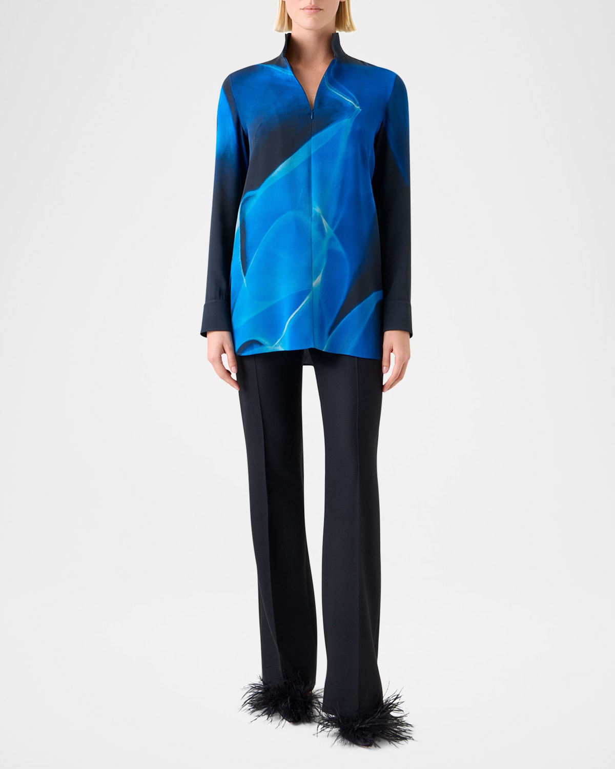 Alyson's Cyanotype Printed Mock-Neck Tunic Blouse - 2