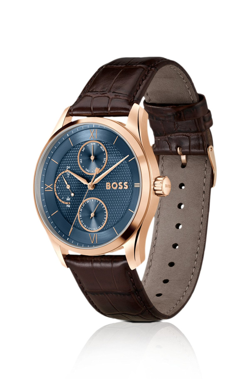 BOSS PRINCIPLE LEATHER-STRAP WATCH WITH TEXTURED BLUE DIAL outlook
