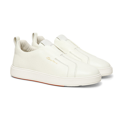 Santoni Men’s white tumbled leather slip-on sneaker outlook