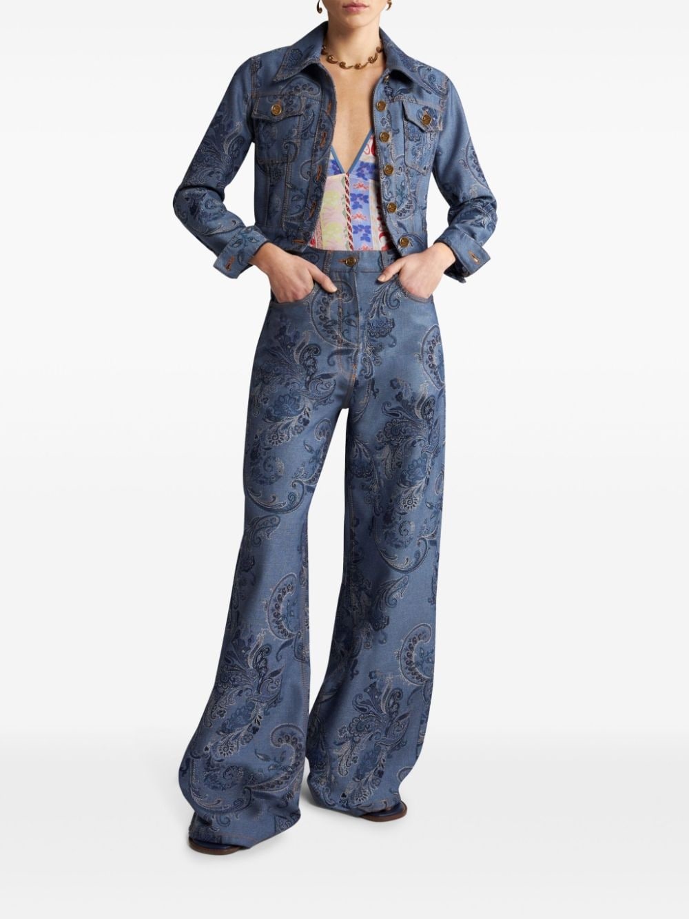 jacquard-print denim jacket - 2