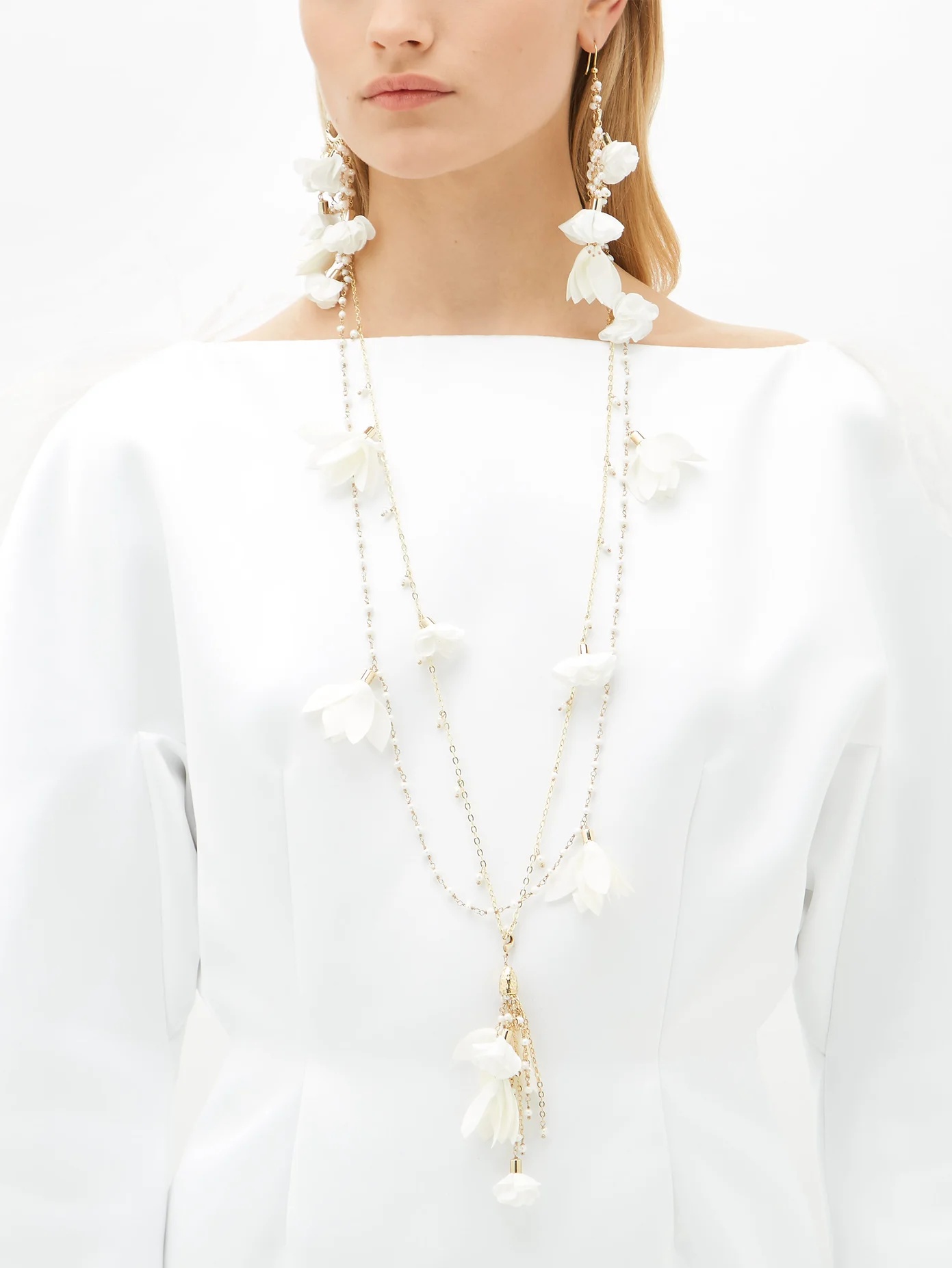 Sentiero pearl-embellished floral-charm necklace - 2