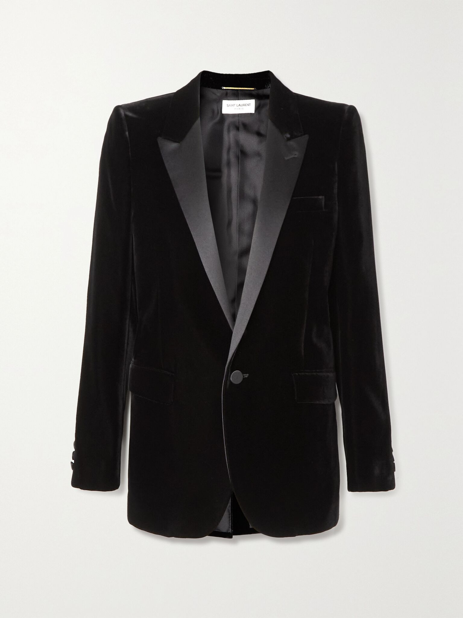 Satin-trimmed velvet blazer Black - 1