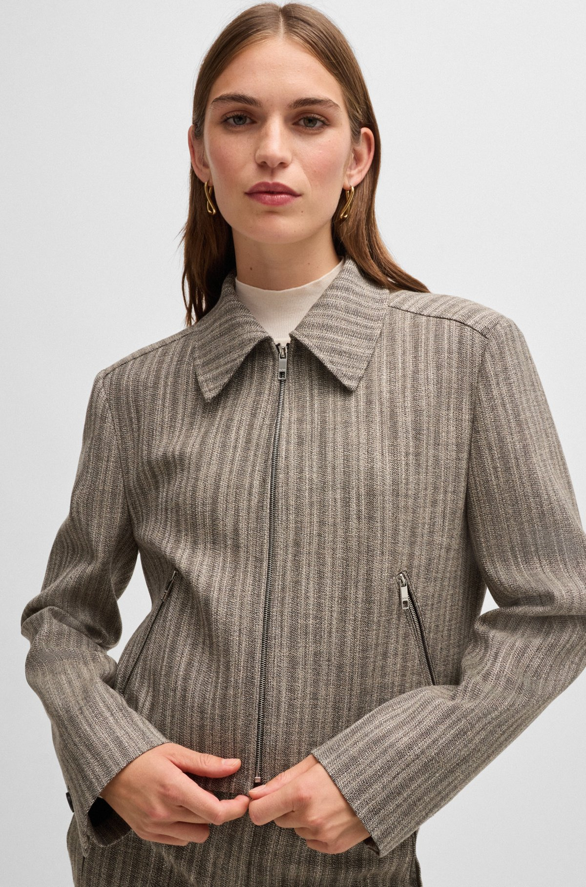 ZIP-UP JACKET IN STRIPED MELANGE CLOTH - 5