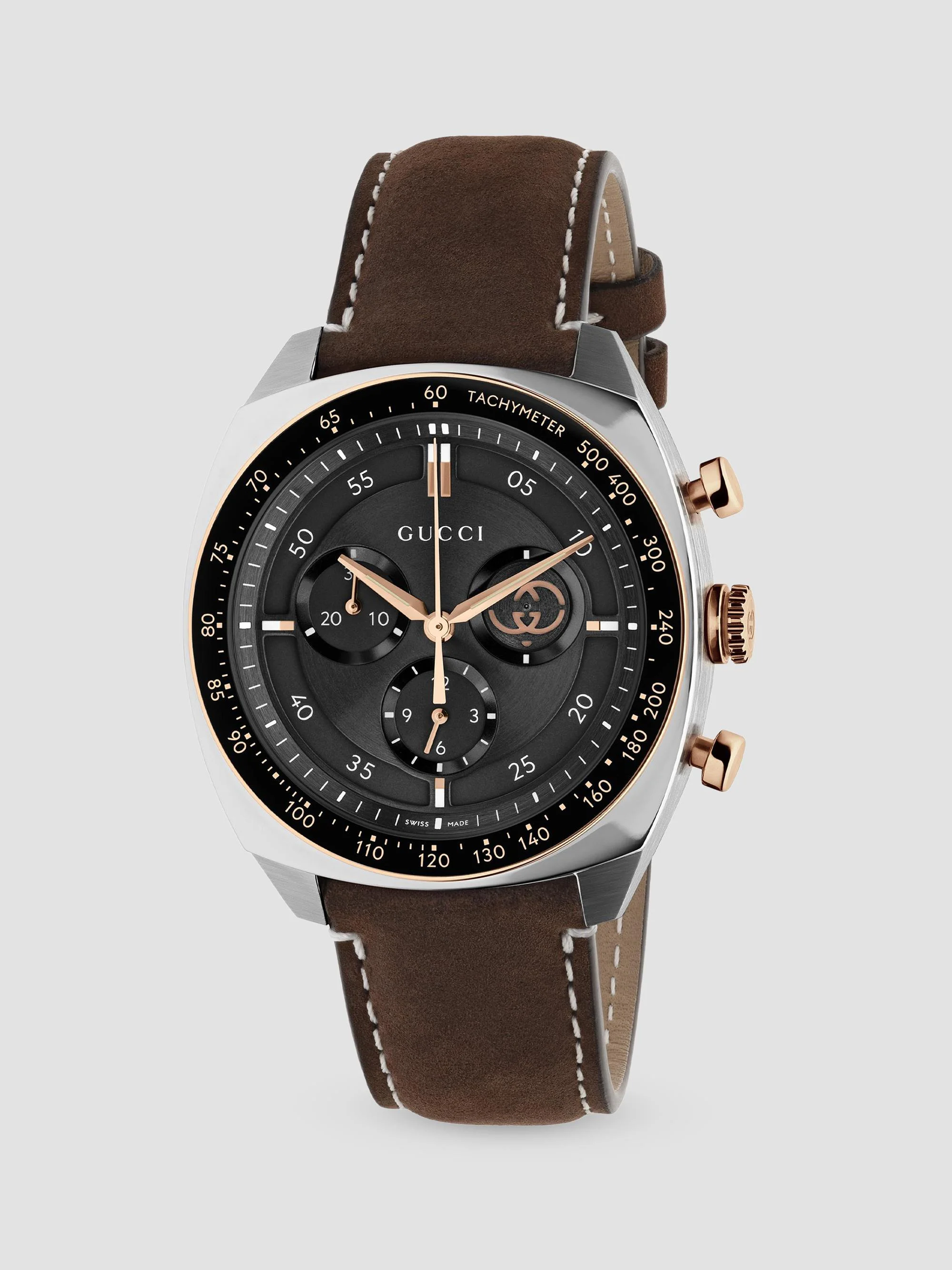 Men's Interlocking Stainless Steel & Leather Chronograph Watch/41MM - Black Steel Brown - 1