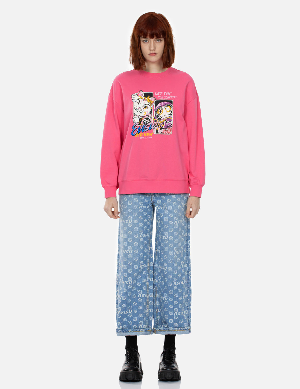 FORTUNE CAT AND DARUMA PRINT OVERSIZED SWEATSHIRT - 4