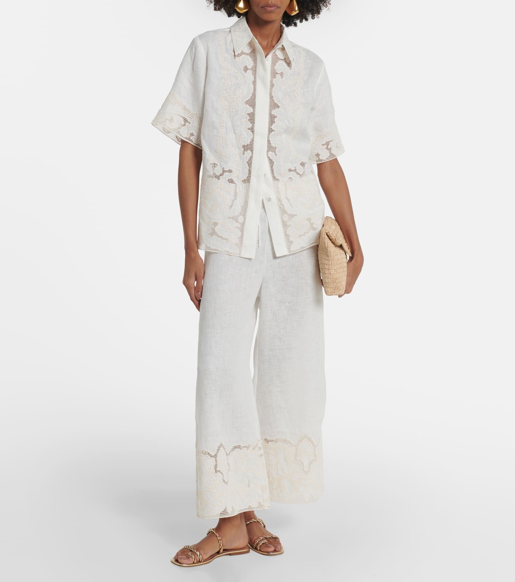 Embroidered linen culottes - 2