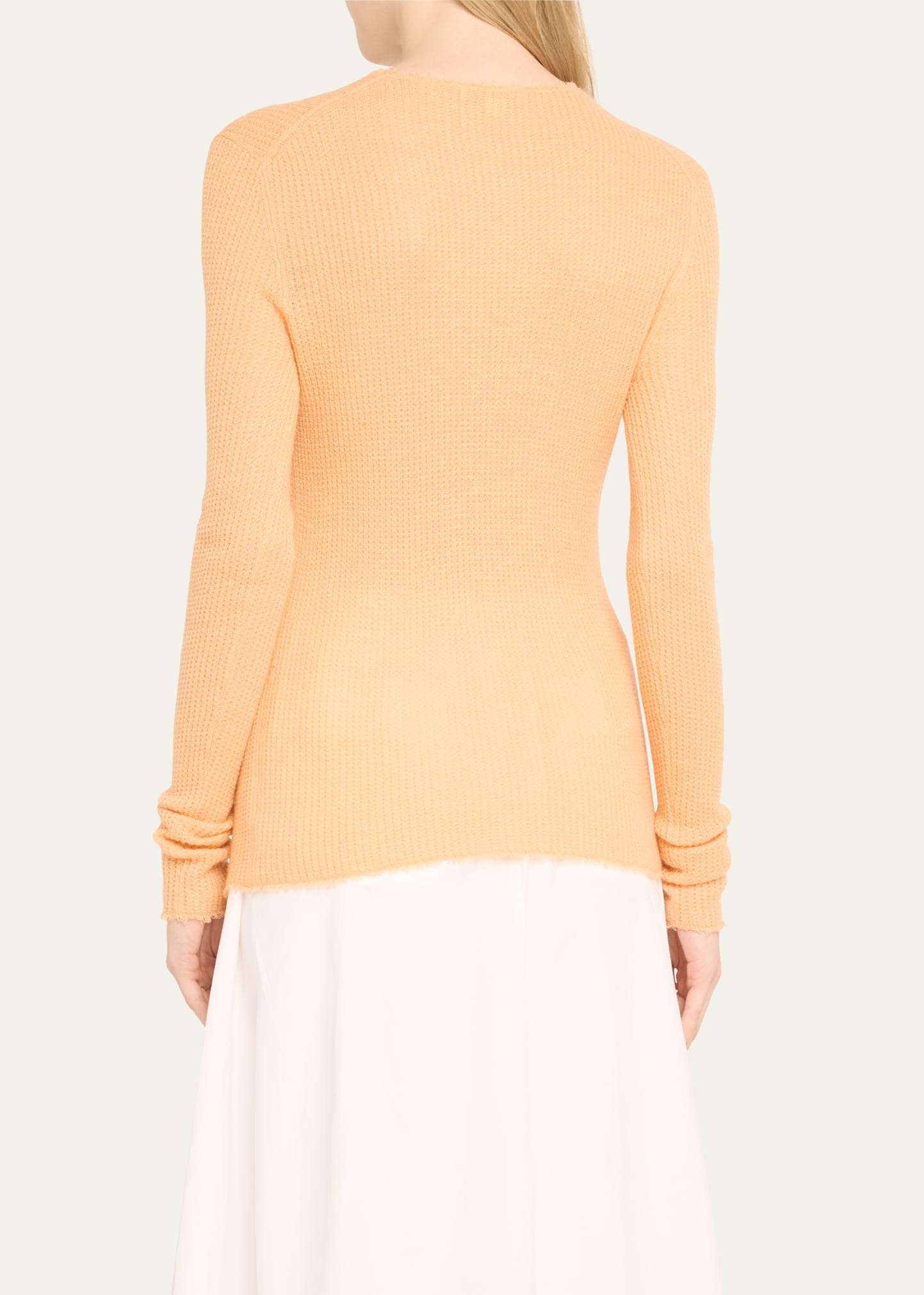 Waffle-Stitch Cashmere Silk Crewneck Pullover Top - 3