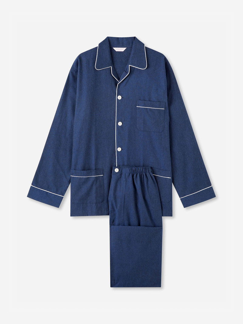 Derek Rose Men's Classic Fit Pajamas Balmoral 3 Brushed Cotton Navy outlook