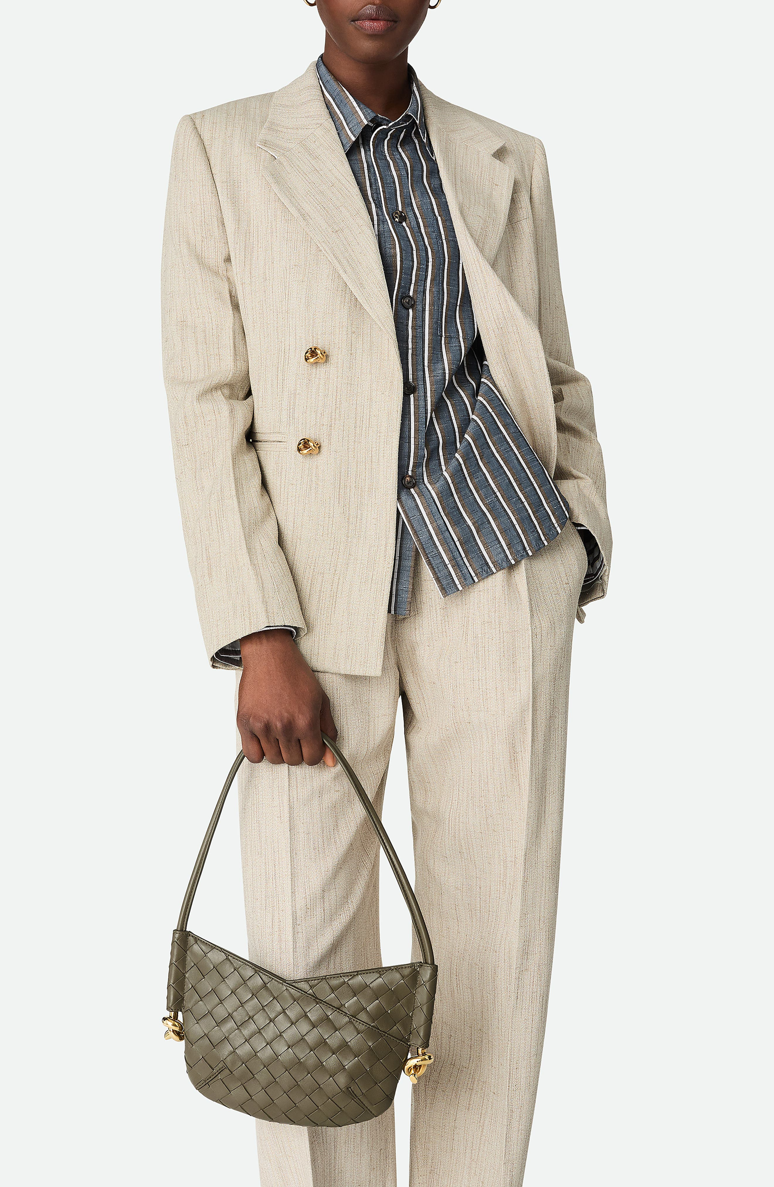Bottega Veneta Mini Solstice Intrecciato Leather Hobo Bag in 3230 Cypress-Muse Brass at Nordstrom - 2