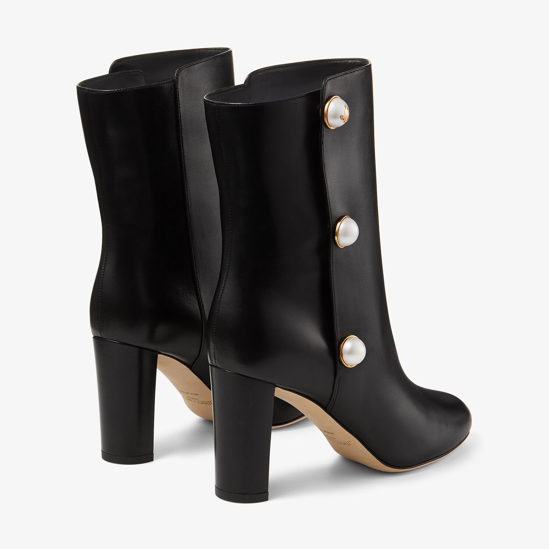 Rina 85
Black Nappa Leather Mid-Calf Boots with Pearls - 6