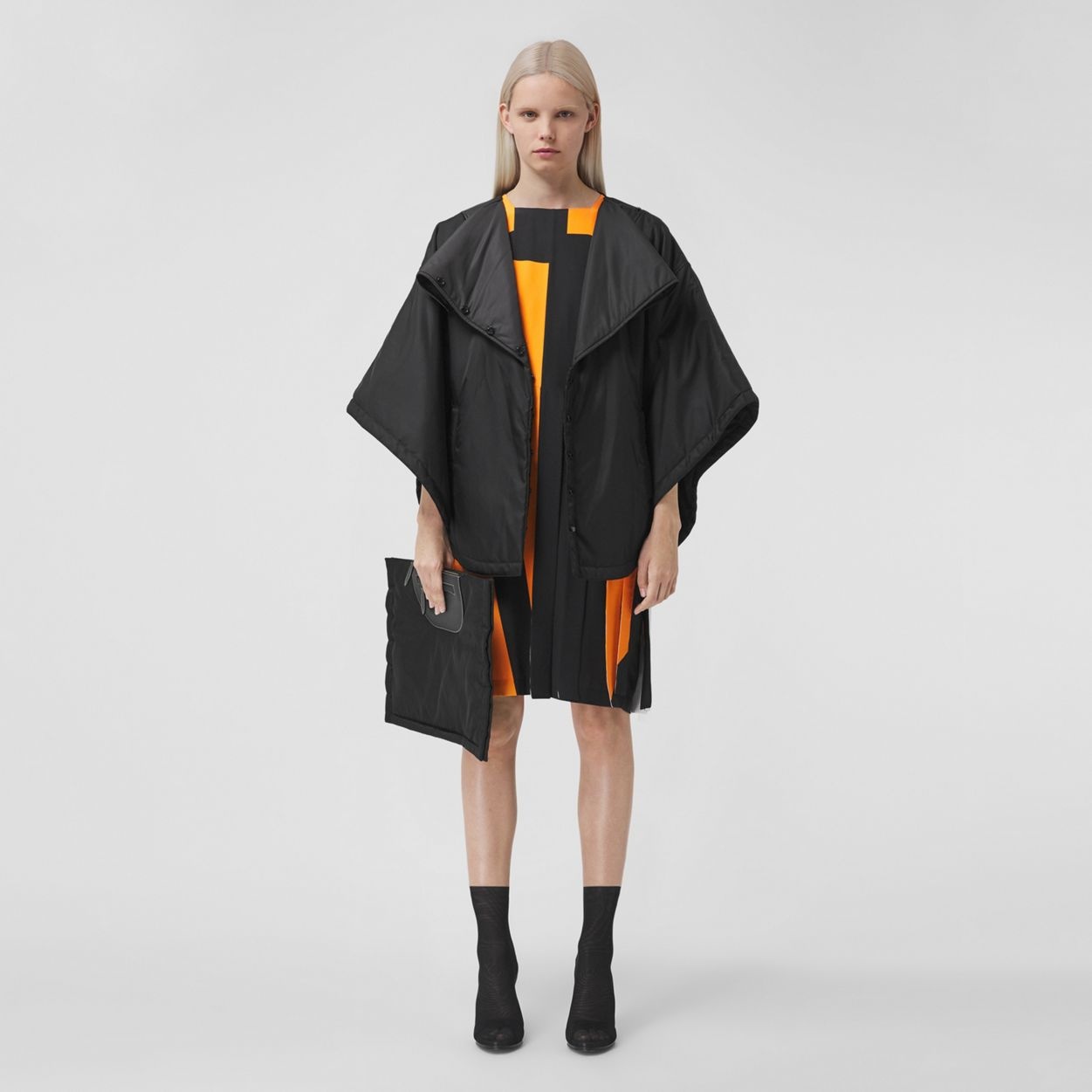 Lambskin Panel Nylon Padded Cape - 5
