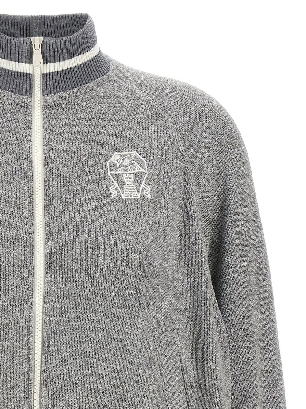 ribbed-collar zip-up cardigan - 3