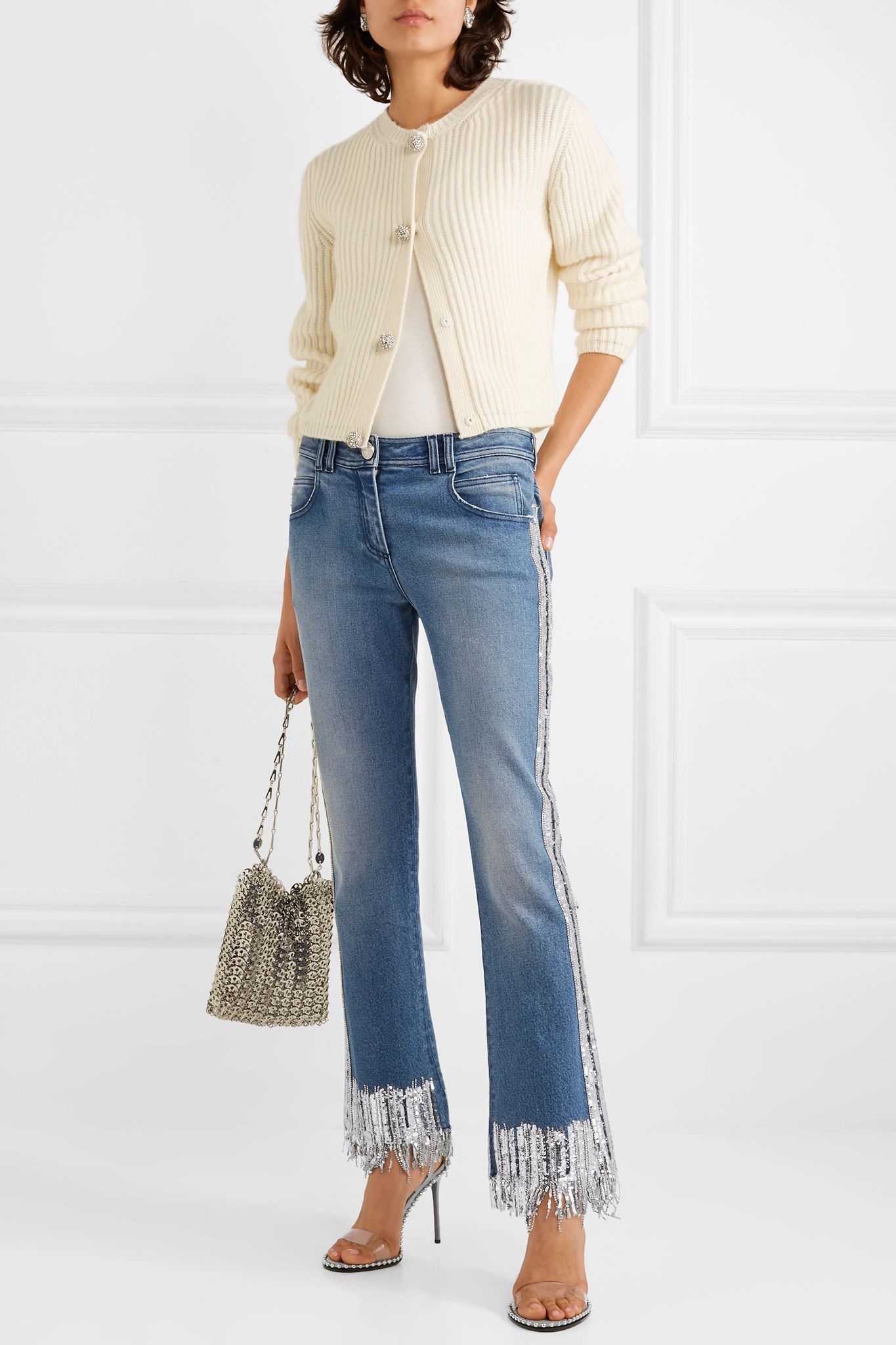 Fringed embellished mid-rise straight-leg jeans - 2