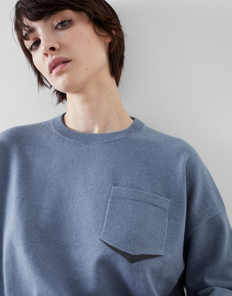 Cashmere sweater with shiny shadow pocket 3