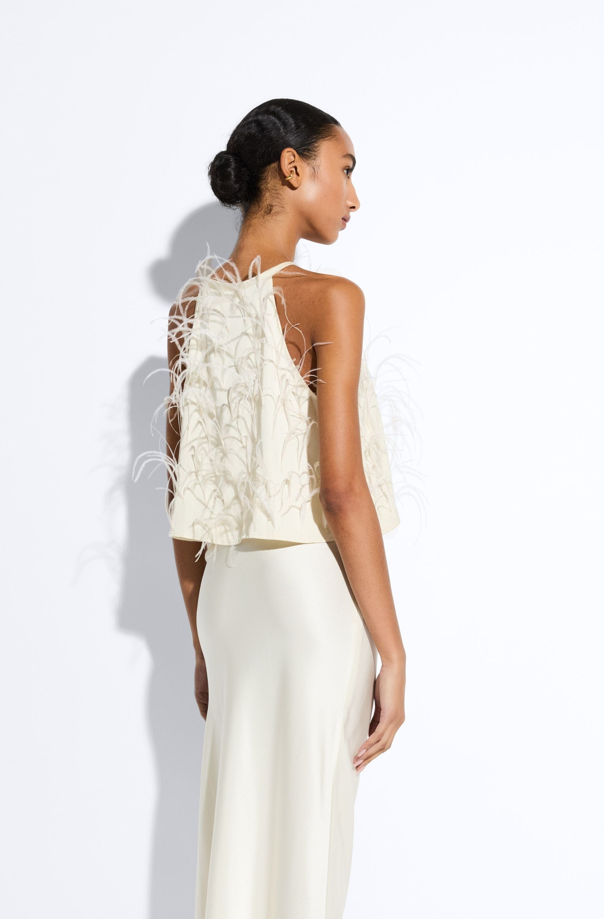 Lightweight Satin Halter Cami With Feathers - 3