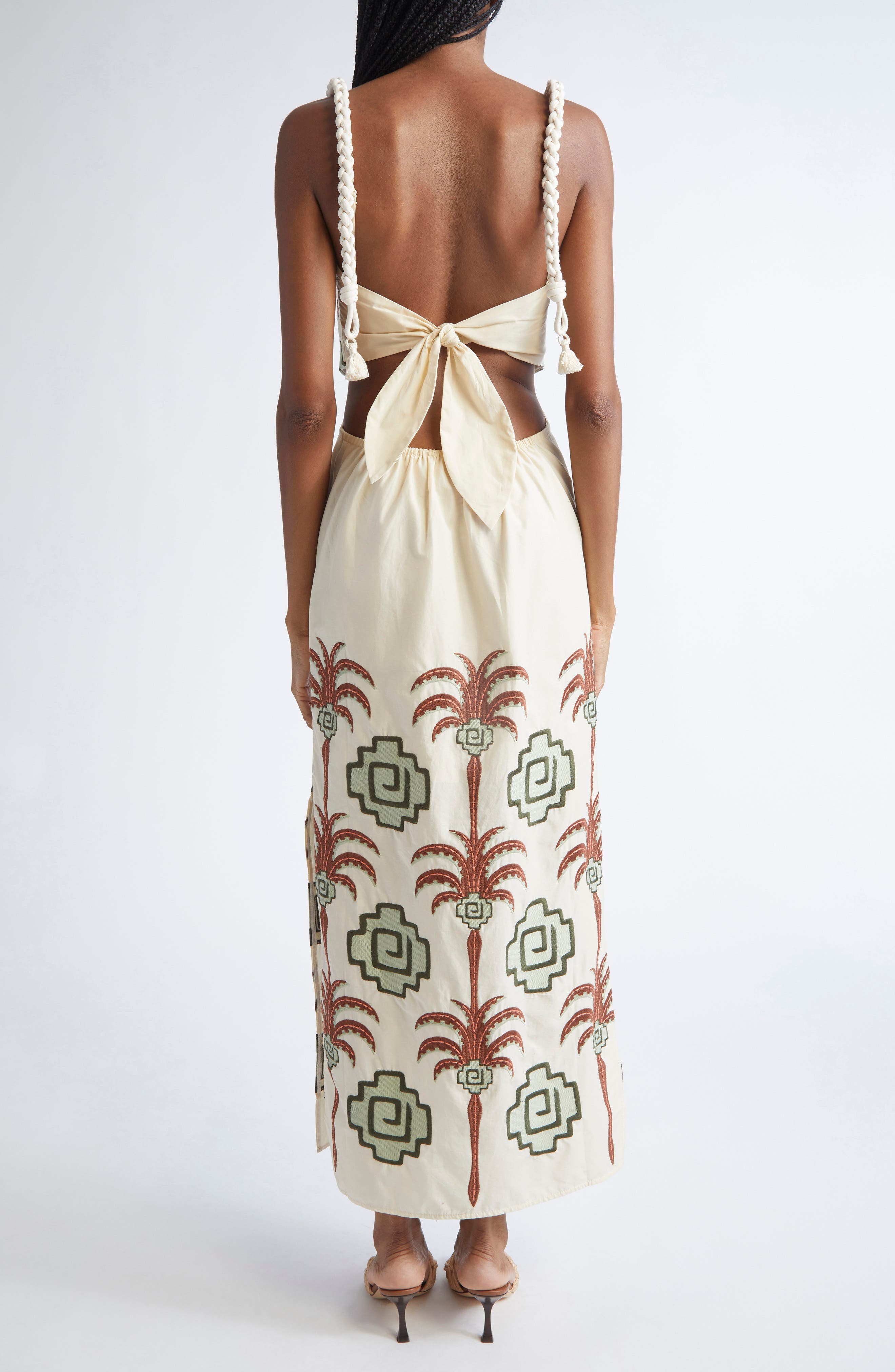 Johanna Ortiz Tributaries Embroidered Cotton Blend Dress in Ecru /Chocolate/Camel at Nordstrom - 2