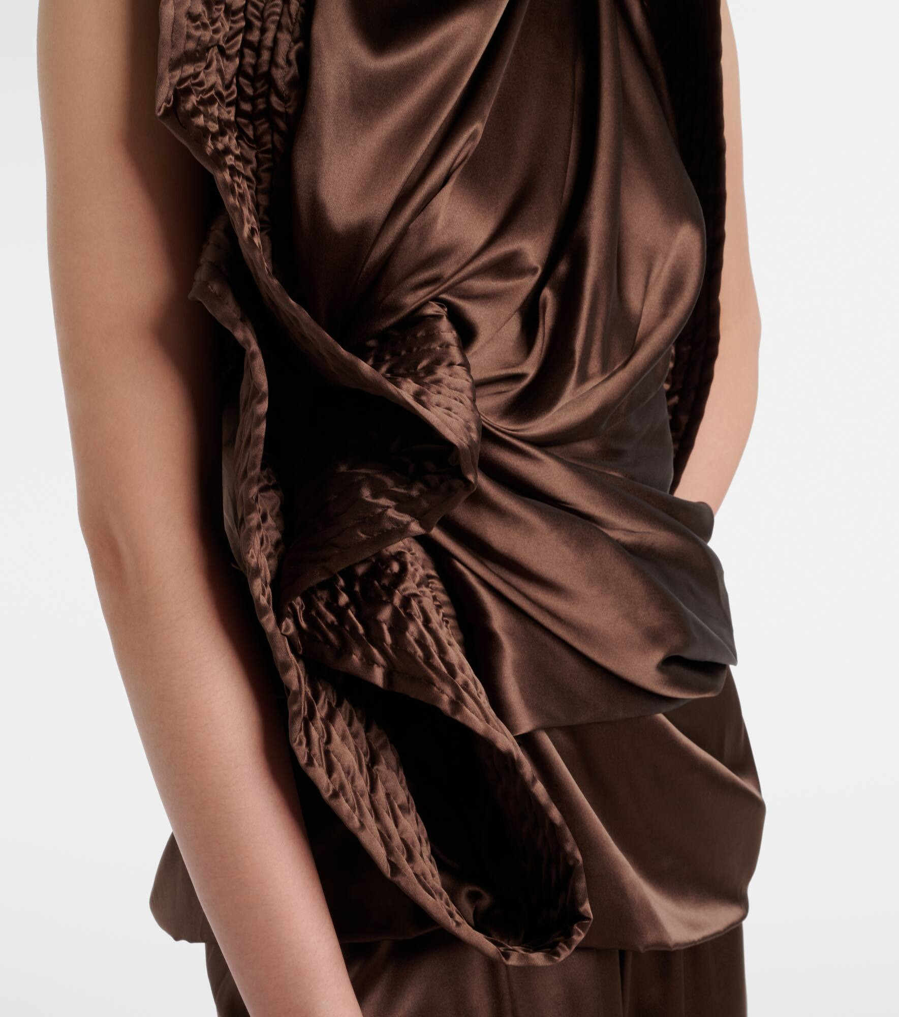 Asymmetric draped silk-blend satin top - 5