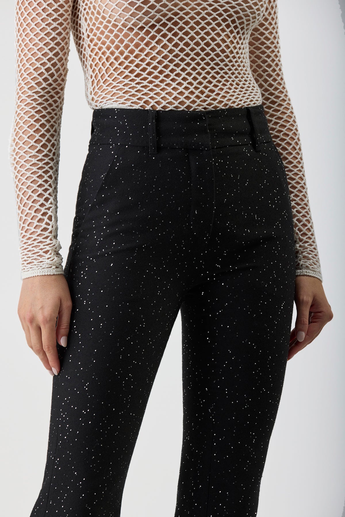 Allanon Sequin Pant in Black Wool - 6