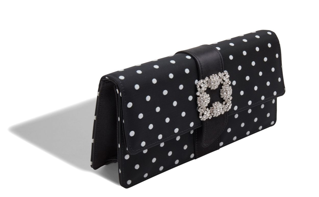Black and White Satin Jewel Buckle Clutch - 2