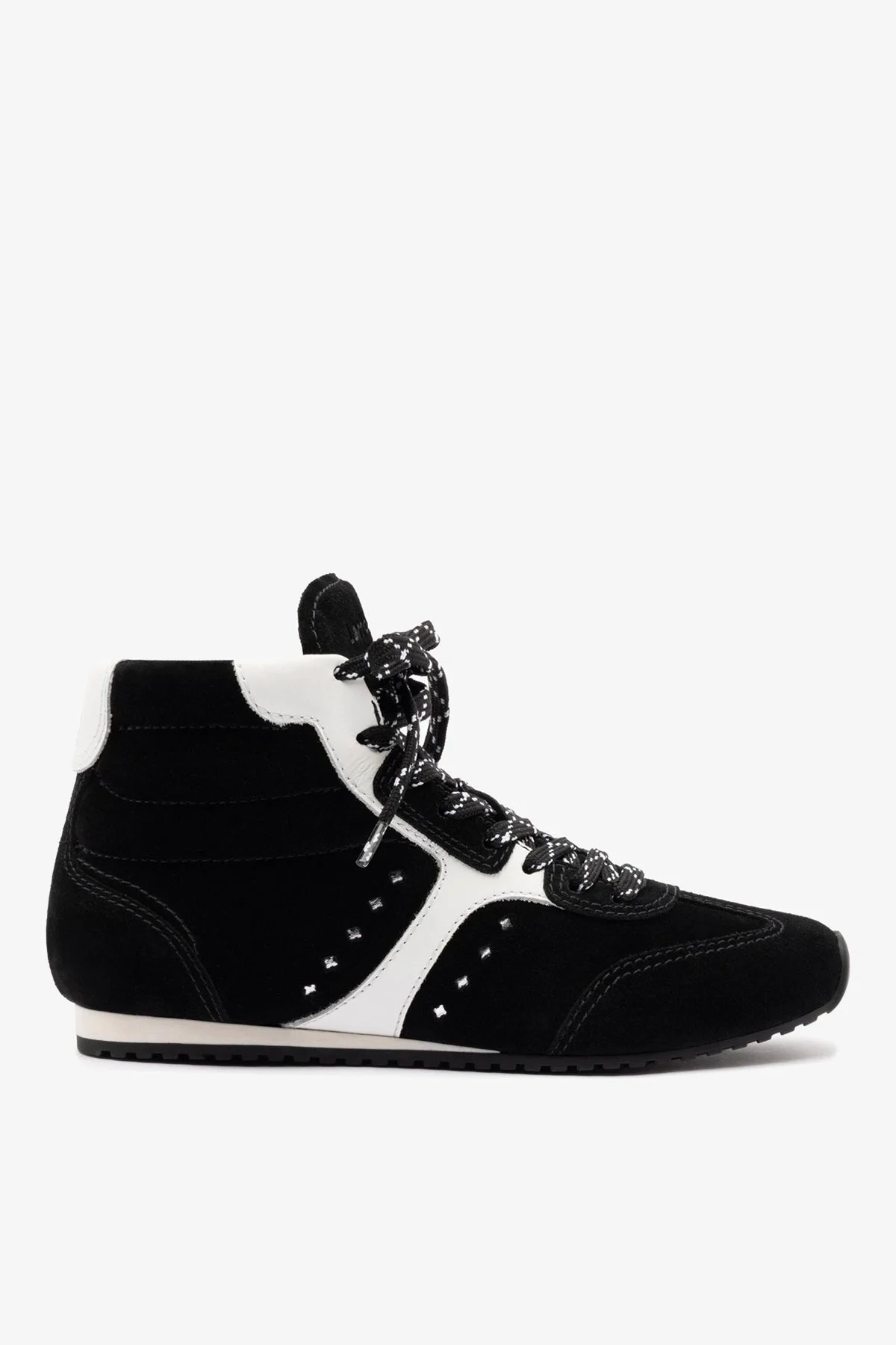 Stella Mid Sneaker In Black Suede and White Leather - 1