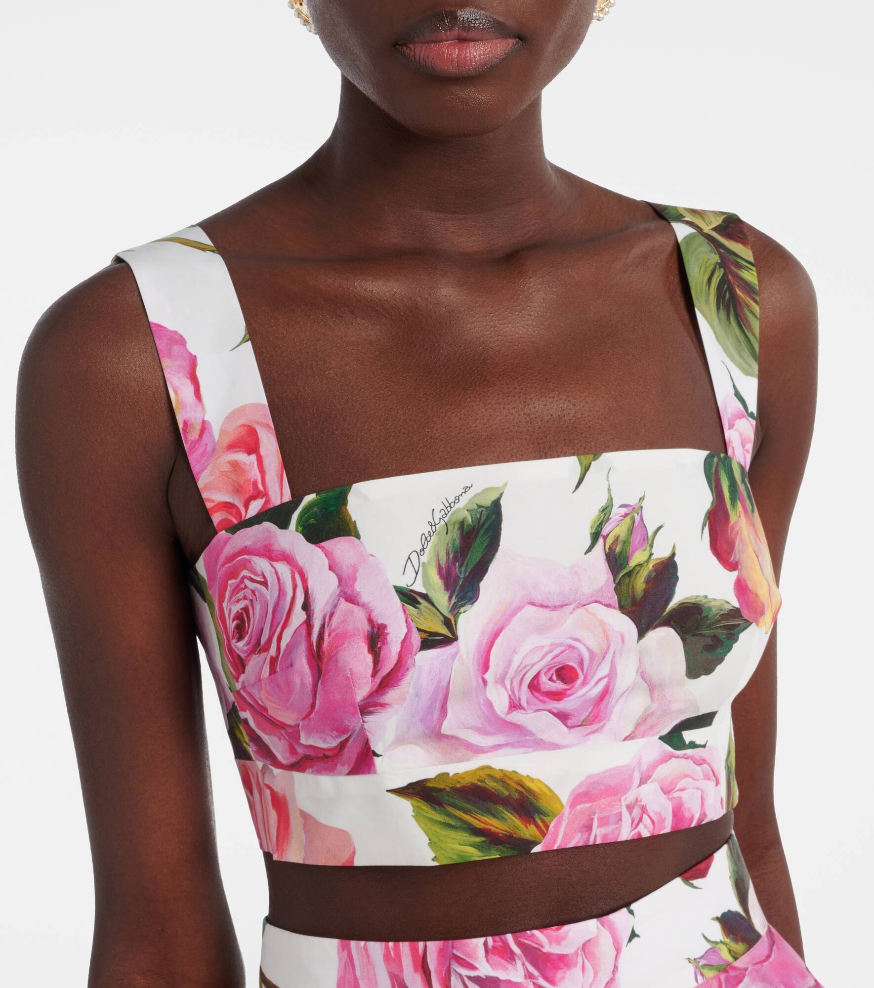 Floral cotton poplin crop top - 4
