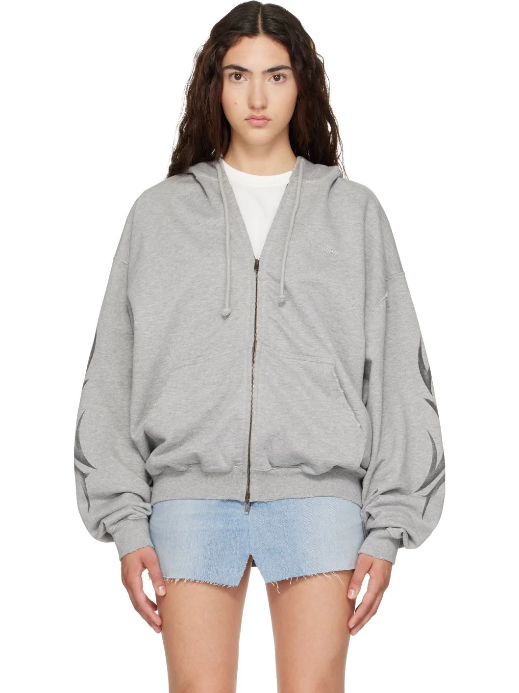 Gray Graffiti Zip Up Hoodie - 1