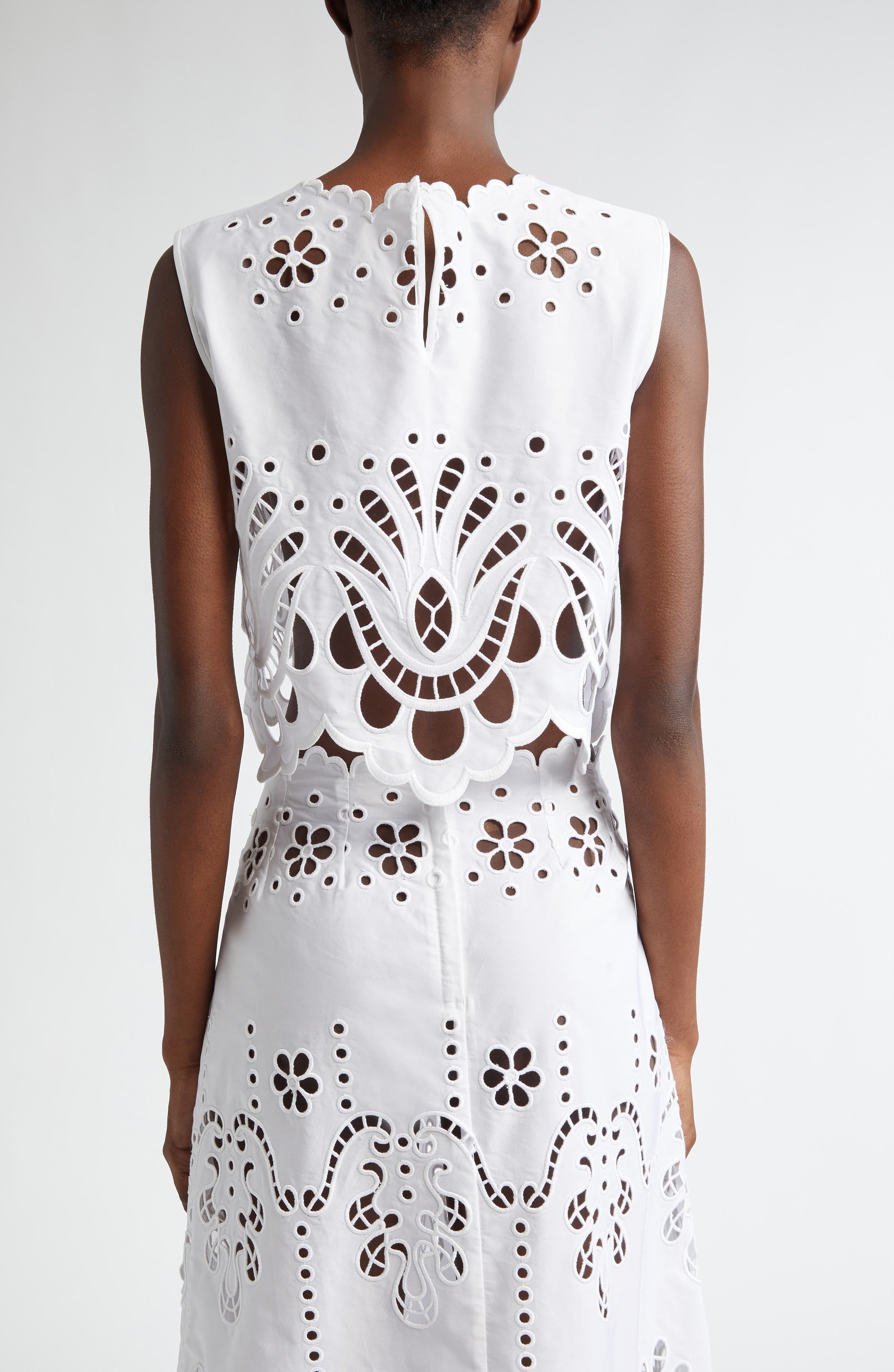 Dolce&Gabbana Embroidered Eyelet Crop Top in Bianco Ottico at Nordstrom - 3