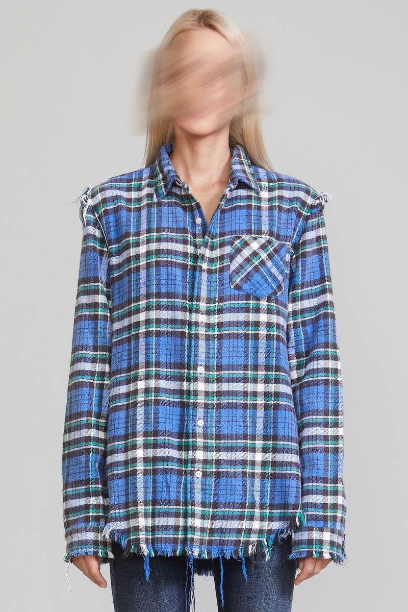 R13 SHREDDED SEAM SHIRT - BLUE/GREEN PLAID outlook