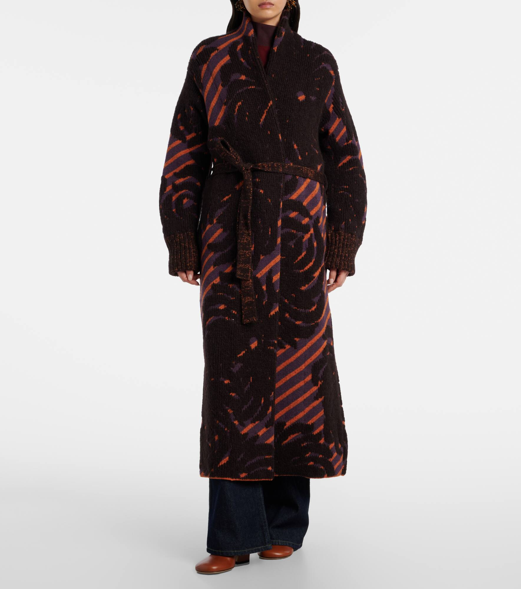 Wool and alpaca-blend jacquard wrap coat - 7